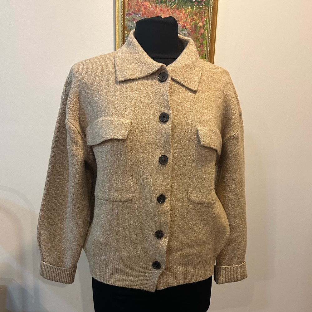 Women's Tan Button-Up Sweater